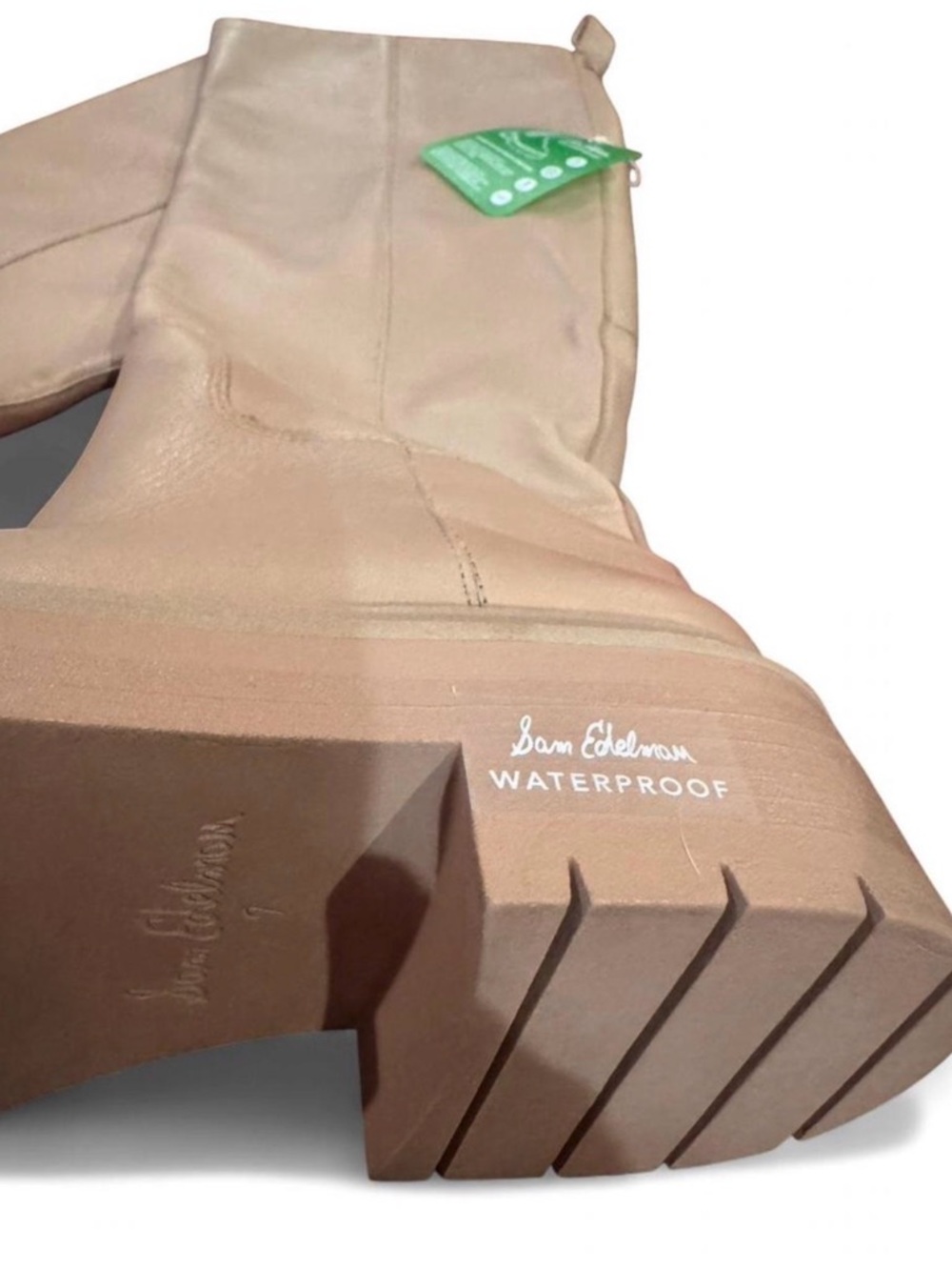 Sam Edelman Larina Tall Waterproof Leather Boots 7 Tan Platform Lug Sole NWOB - Picture 4 of 7